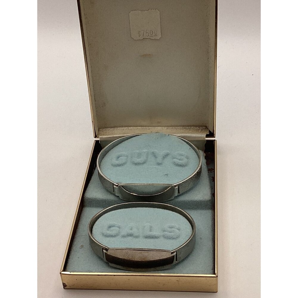 1970s Guys & Gals Cuff Bracelet Set Silver Tone Engravable-NOS MCM RARE